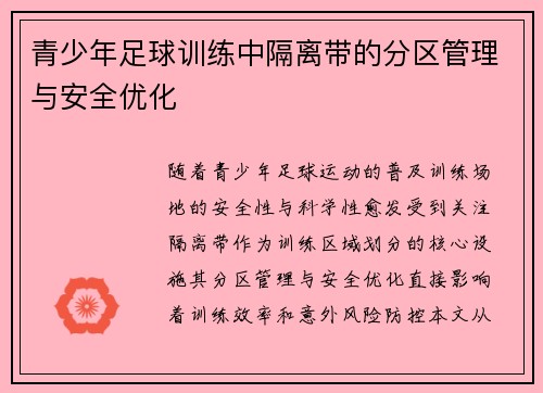 青少年足球训练中隔离带的分区管理与安全优化