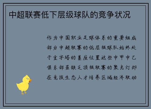 中超联赛低下层级球队的竞争状况