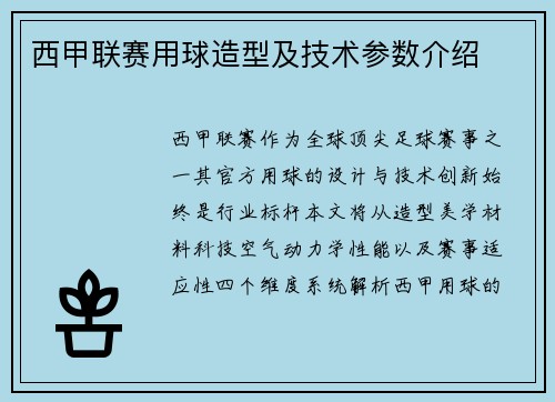 西甲联赛用球造型及技术参数介绍